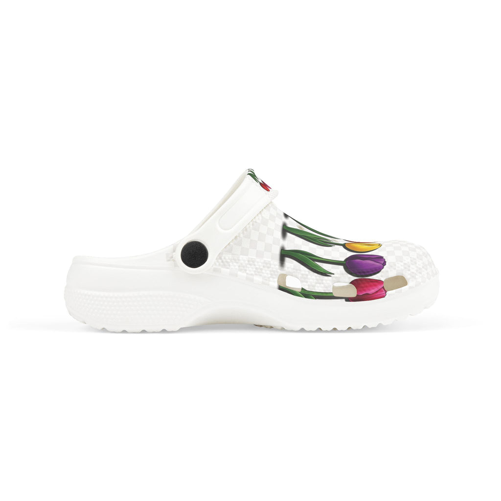 Kids Floral Tulip Foam Clogs — White EVA Slip-On Shoes