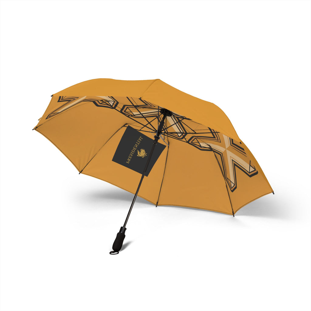 Foldable Umbrella — Mustard Yellow with Bold 3D Cross Pattern