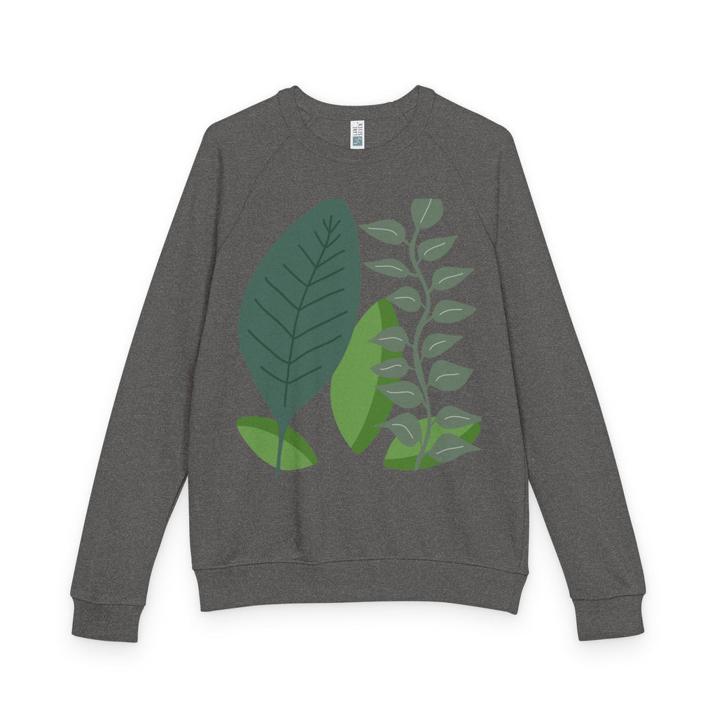Botanical Crewneck Sweatshirt — Minimal Leaf & Tulip Floral Raglan