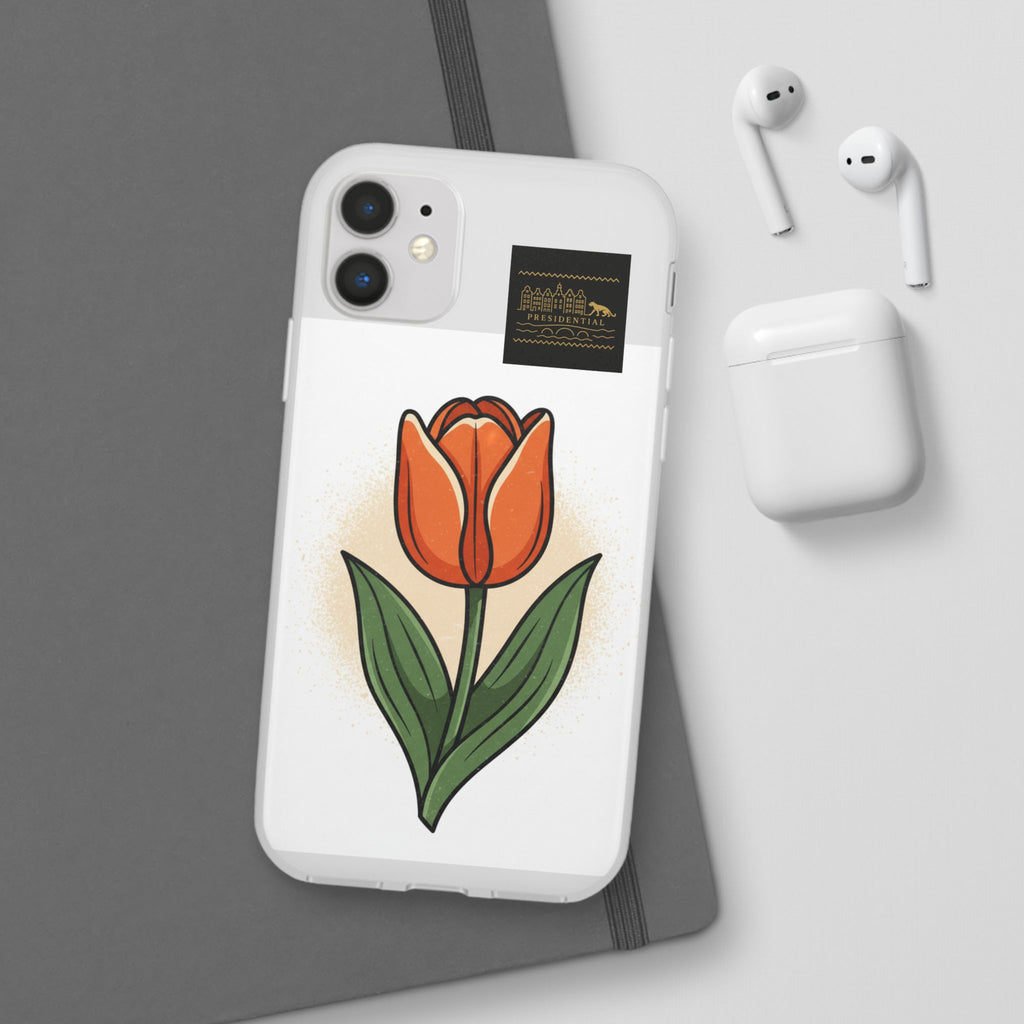 Orange Tulip Phone Case – Floral Flexi Case for Women, Spring Gift