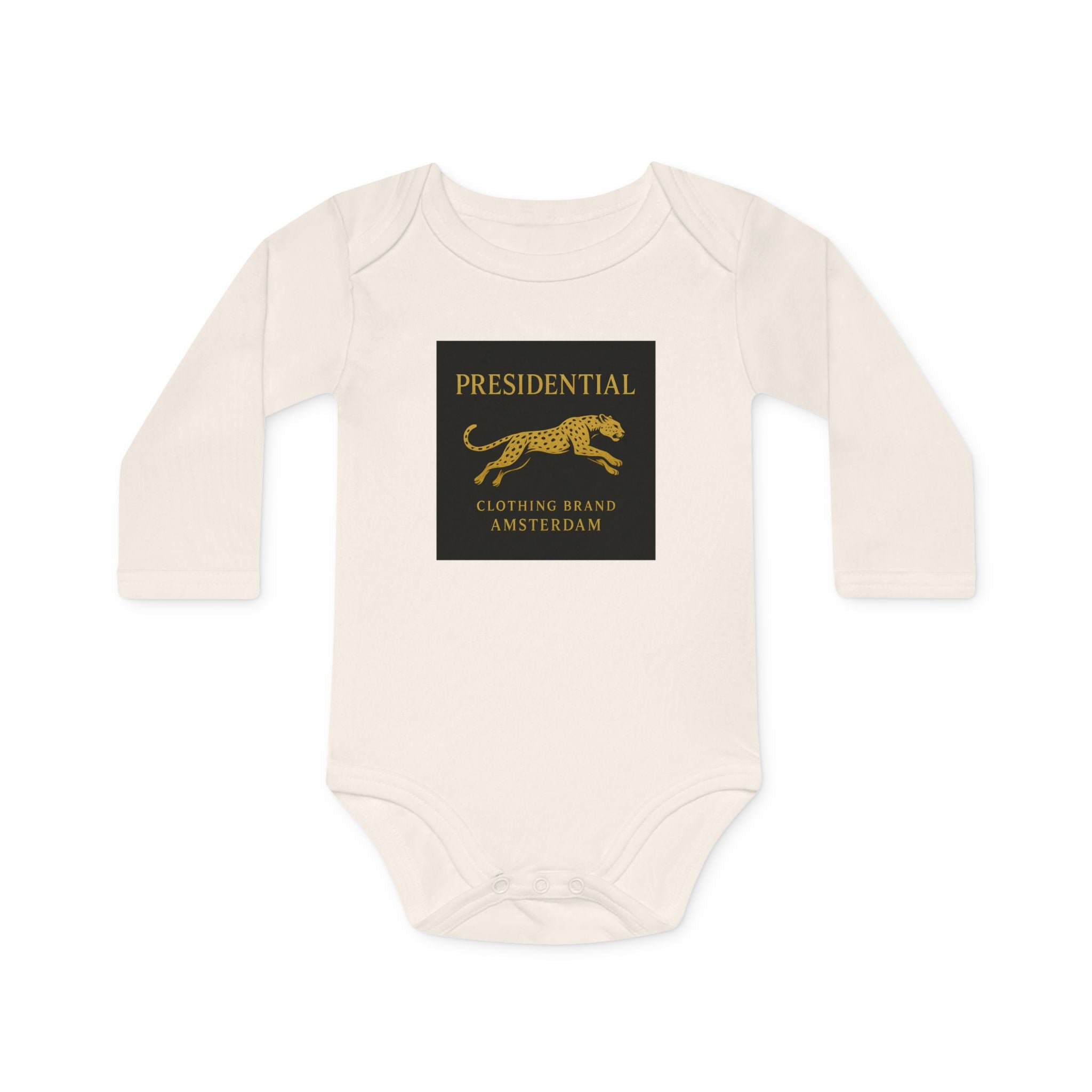 Baby Bodysuit — 'Presidential' Gold Leopard Organic Long-Sleeve Onesie