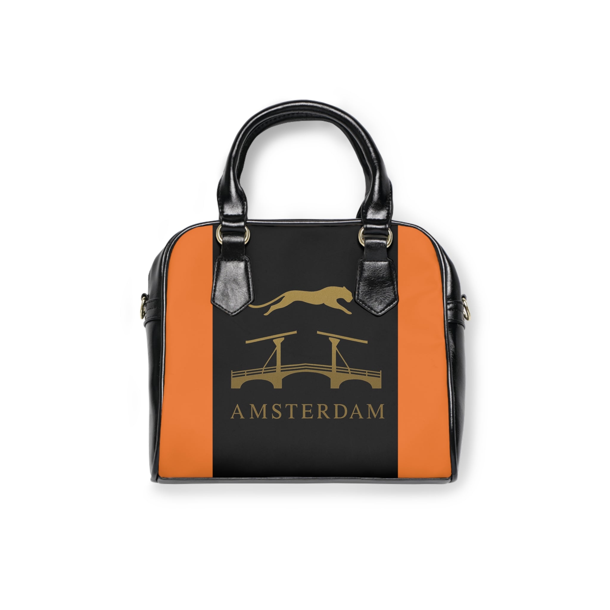 Amsterdam Bridge Tote Handbag — Orange & Black Cityscape Design