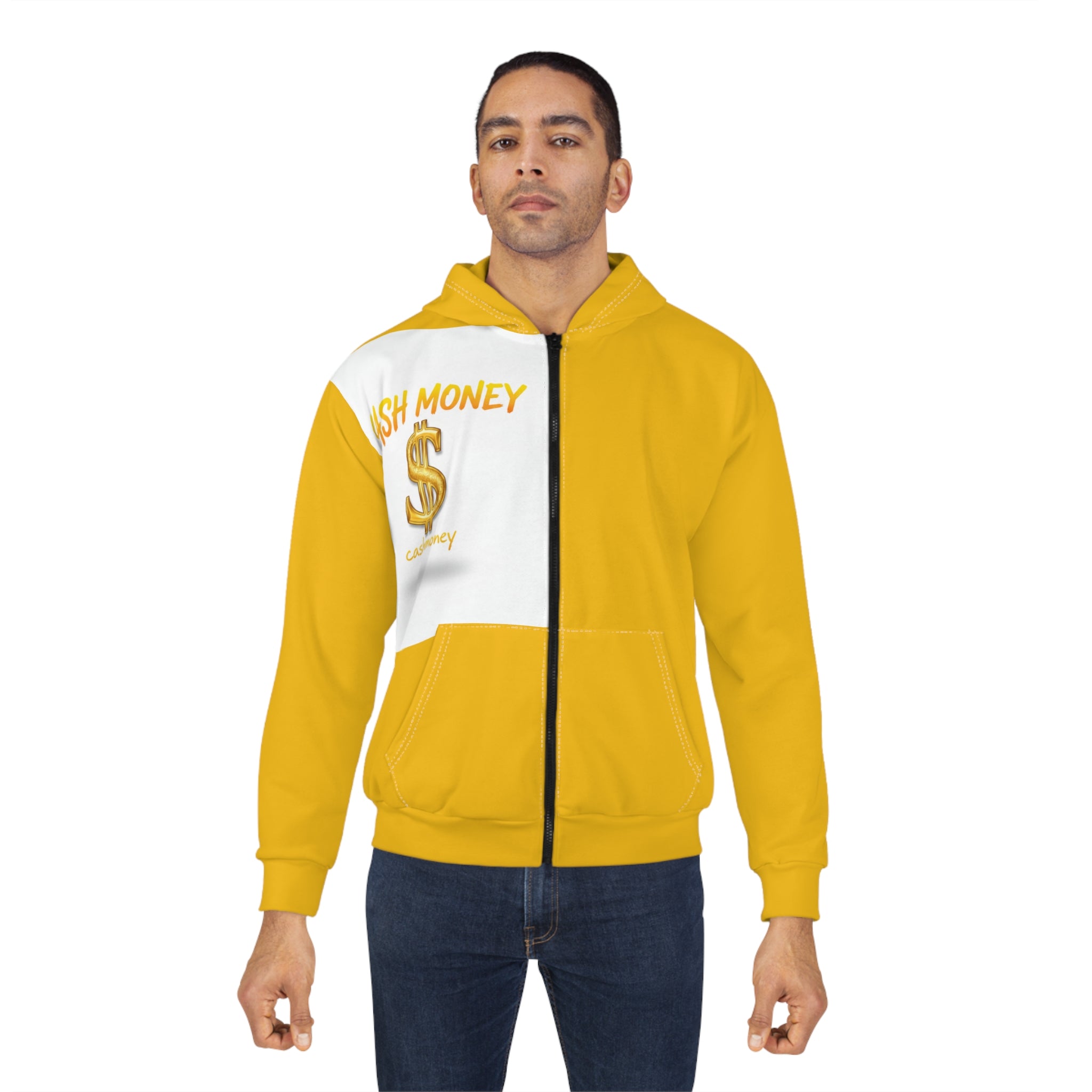 Cash Money Zip Hoodie — Gold Dollar Sign Graphic Zip-Up