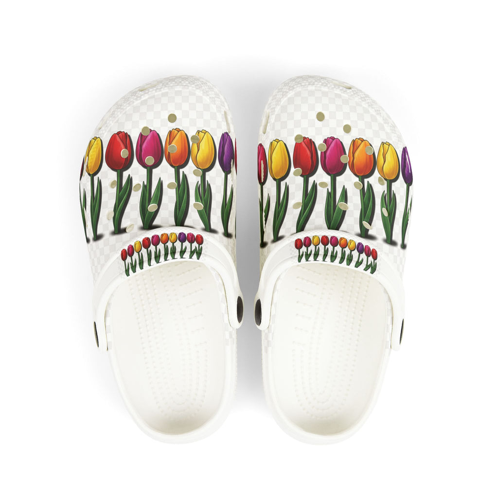 Kids Floral Tulip Foam Clogs — White EVA Slip-On Shoes