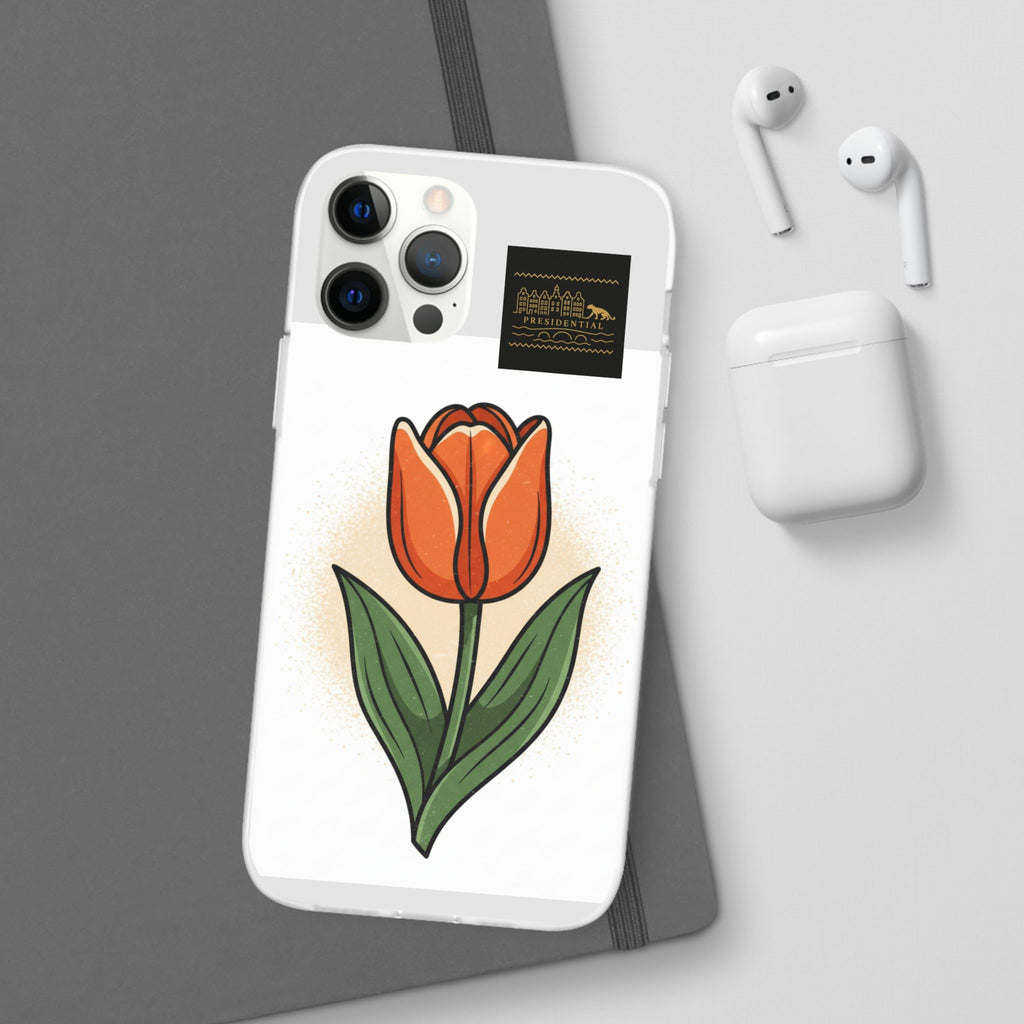 Orange Tulip Phone Case – Floral Flexi Case for Women, Spring Gift