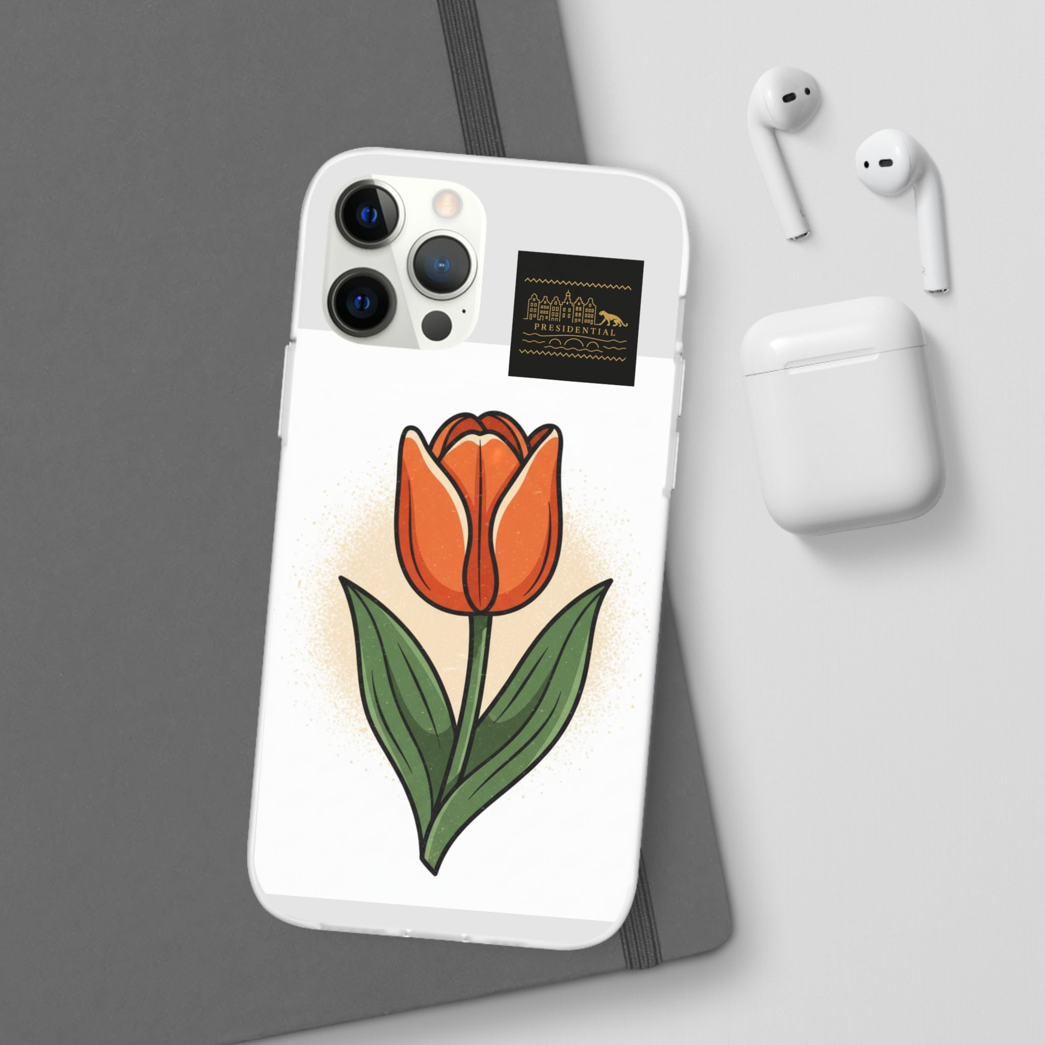 Orange Tulip Phone Case – Floral Flexi Case for Women, Spring Gift