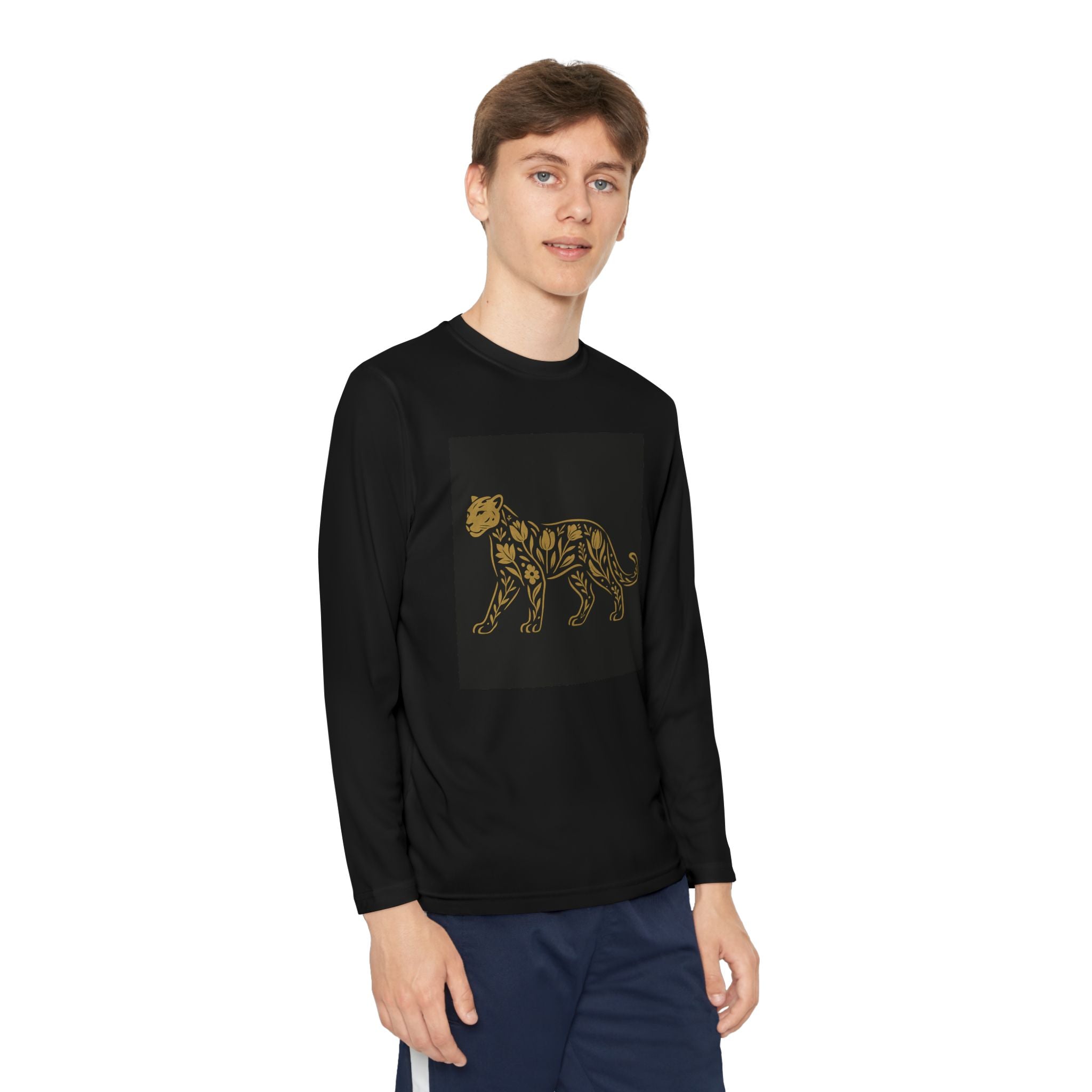 Youth Long Sleeve Tee — Gold Floral Tiger & "Presidential" Logo
