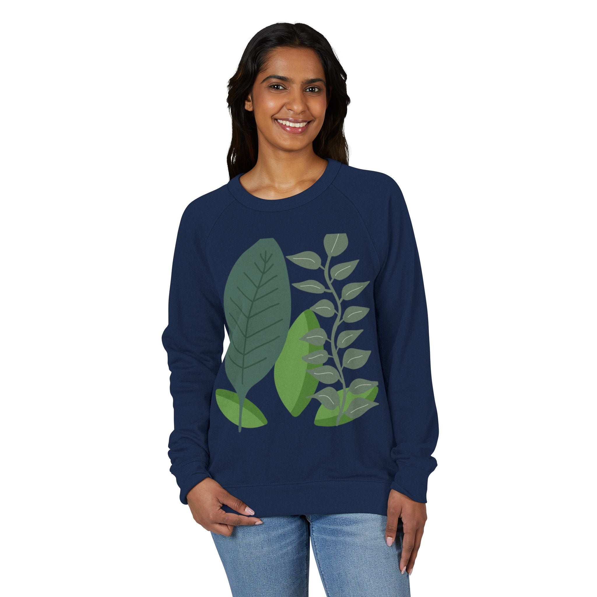 Botanical Crewneck Sweatshirt — Minimal Leaf & Tulip Floral Raglan
