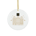 Gold Holiday House Ceramic Ornament — Round Christmas Tree Decoration