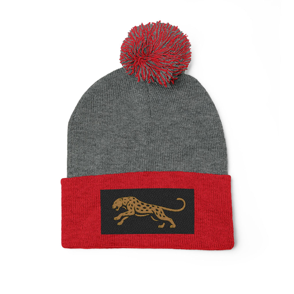 Embroidered Leopard Pom-Pom Knit Cap — Cozy Winter Beanie