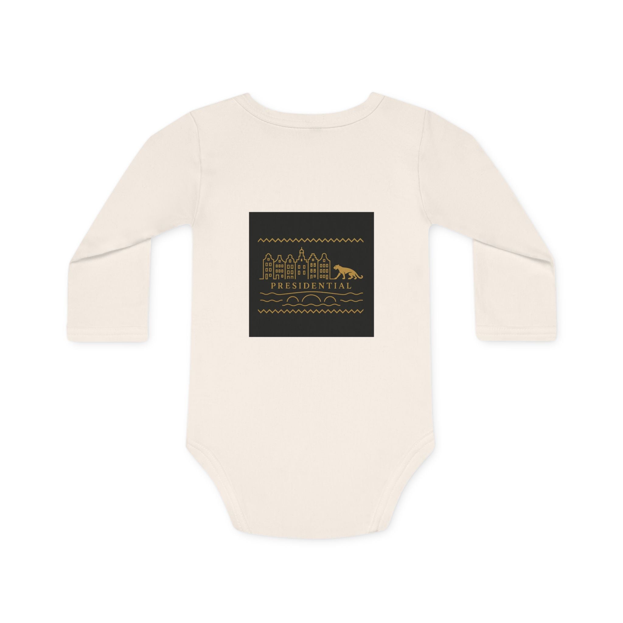Baby Bodysuit — 'Presidential' Gold Leopard Organic Long-Sleeve Onesie
