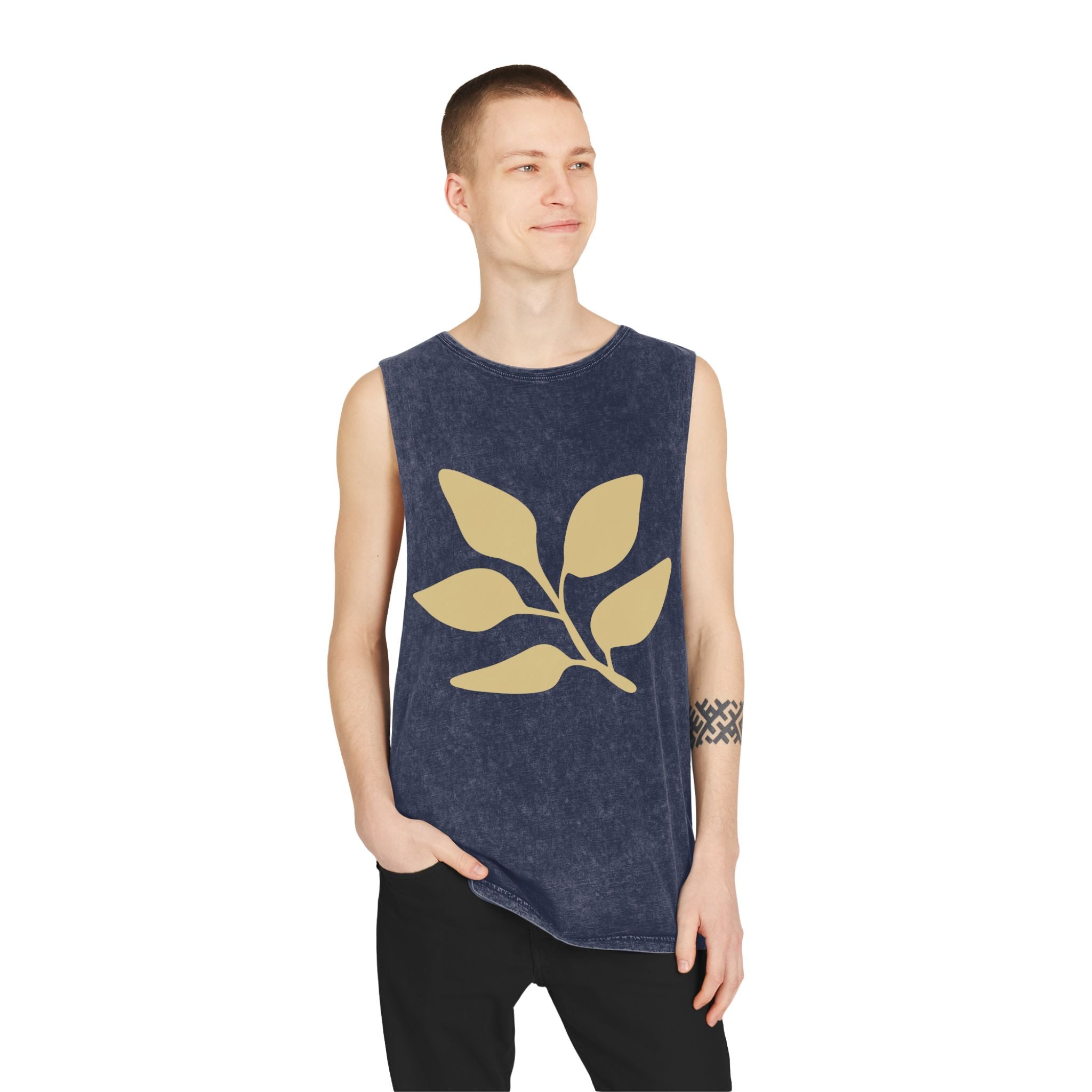Stonewash Muscle Tank — Minimal Gold Leaf & Panther Graphic