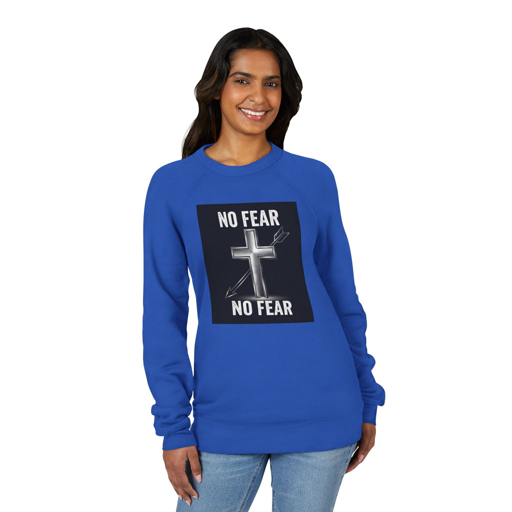 No Fear Cross Sweatshirt — Christian Faith Graphic Raglan