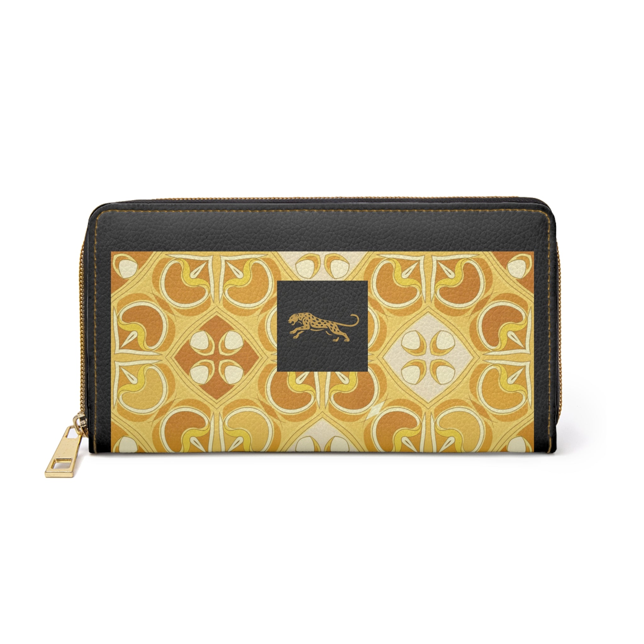 Retro Tile Zipper Wallet — Vintage Yellow Geometric Pattern