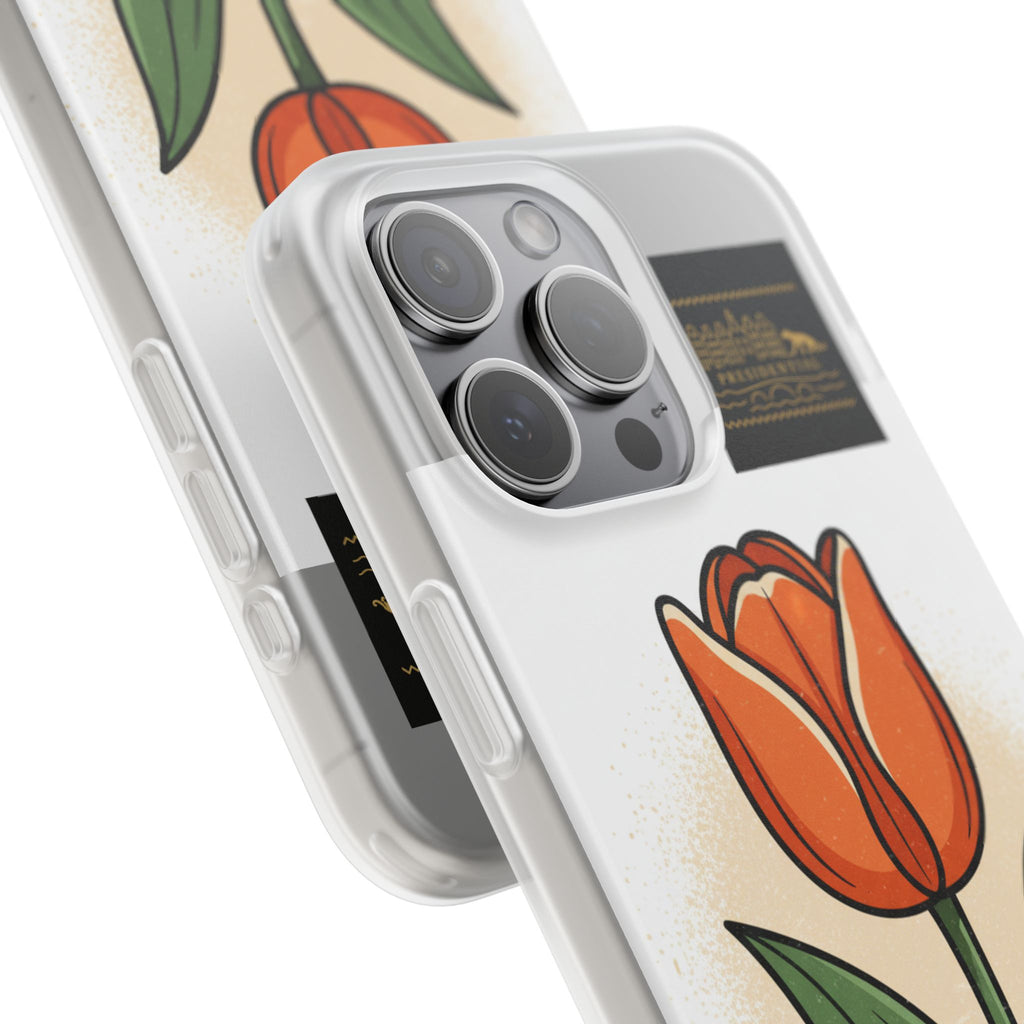 Orange Tulip Phone Case – Floral Flexi Case for Women, Spring Gift