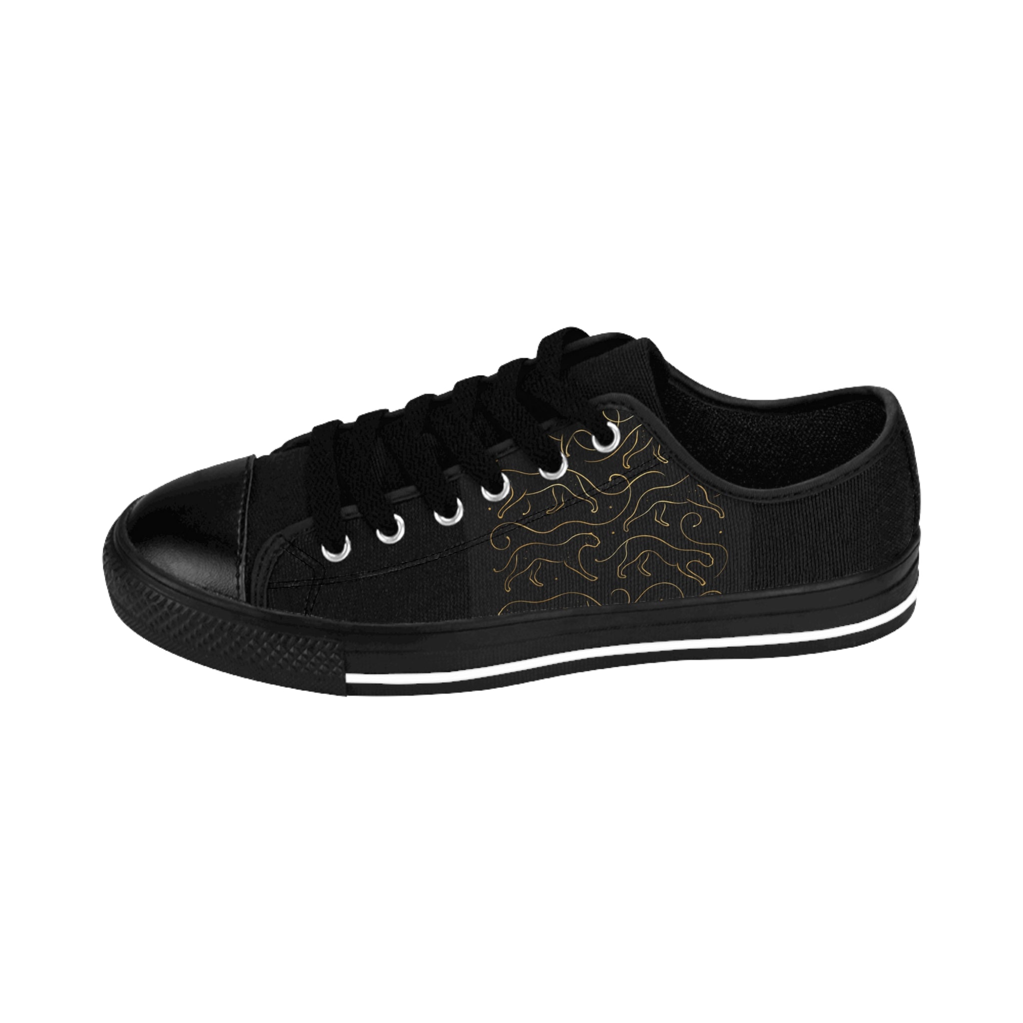 Black Floral Swirl Women's Sneakers — Casual Low-Top Canvas Shoes