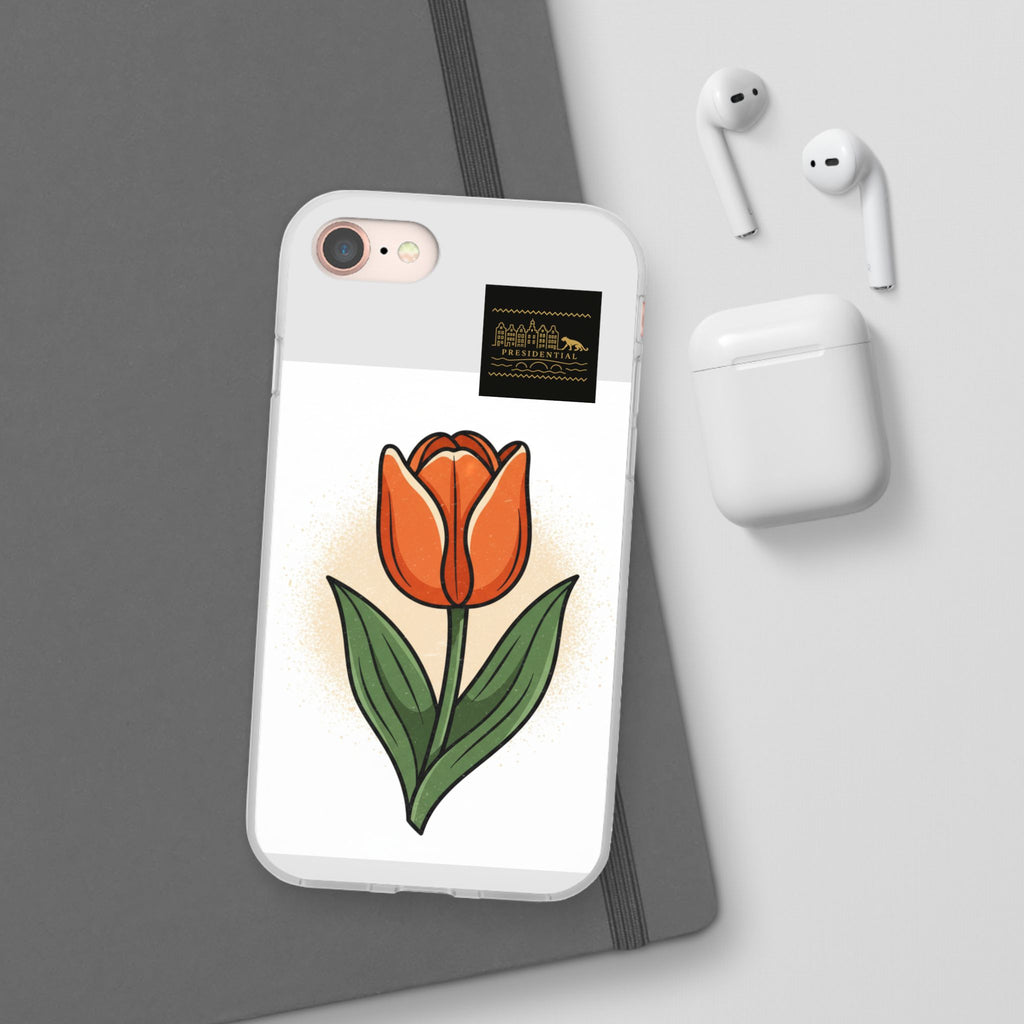 Orange Tulip Phone Case – Floral Flexi Case for Women, Spring Gift
