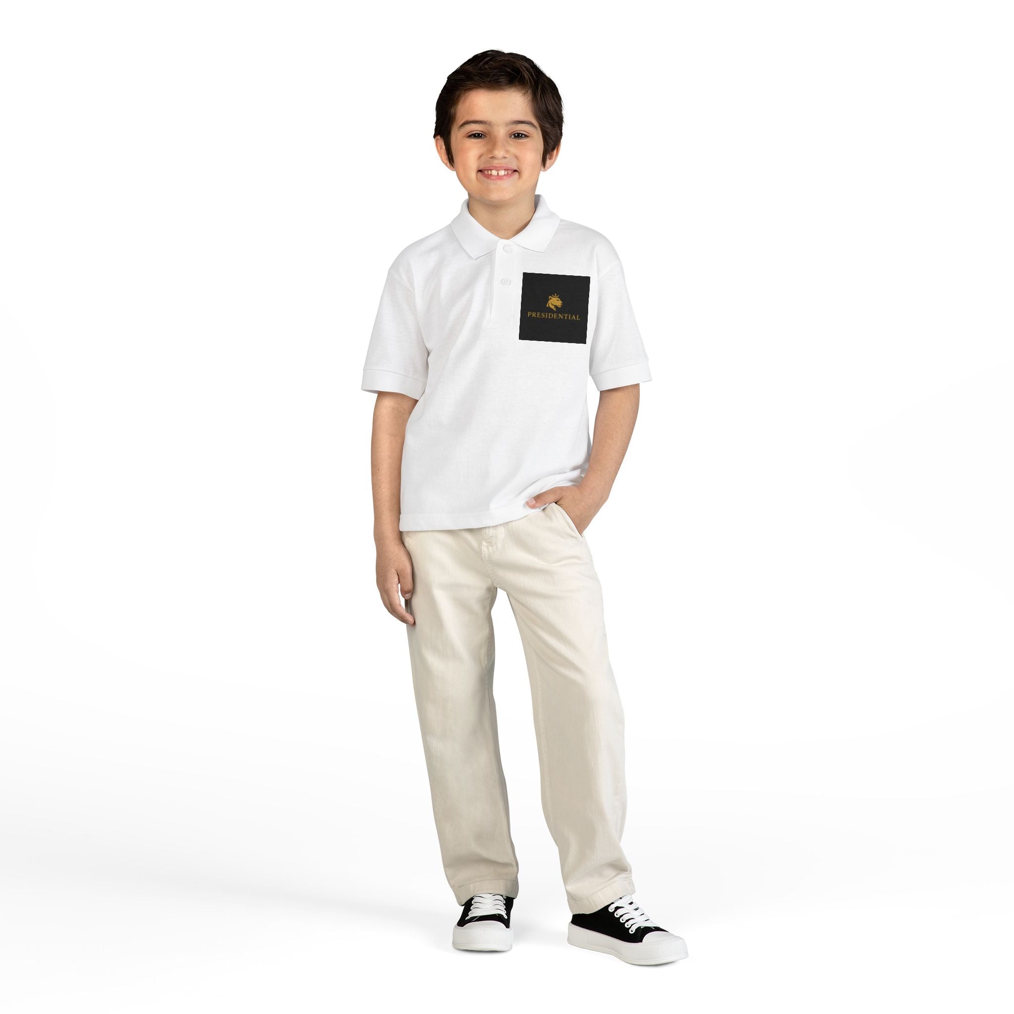 Youth Polo — Presidential Clothing Brand Logo (Gold Leopard)