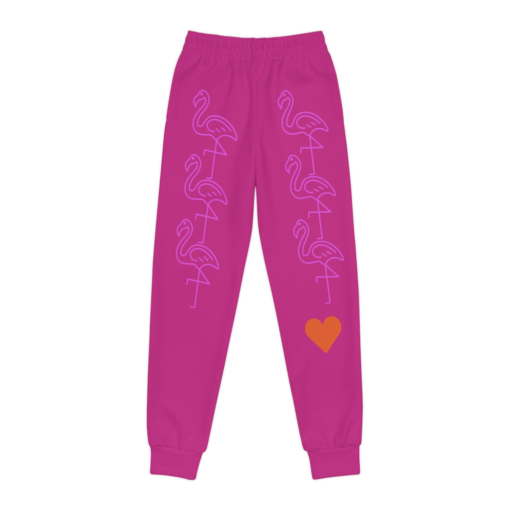 Kids Flamingo Heart Joggers — Pink All-Over-Print Youth Sweatpants