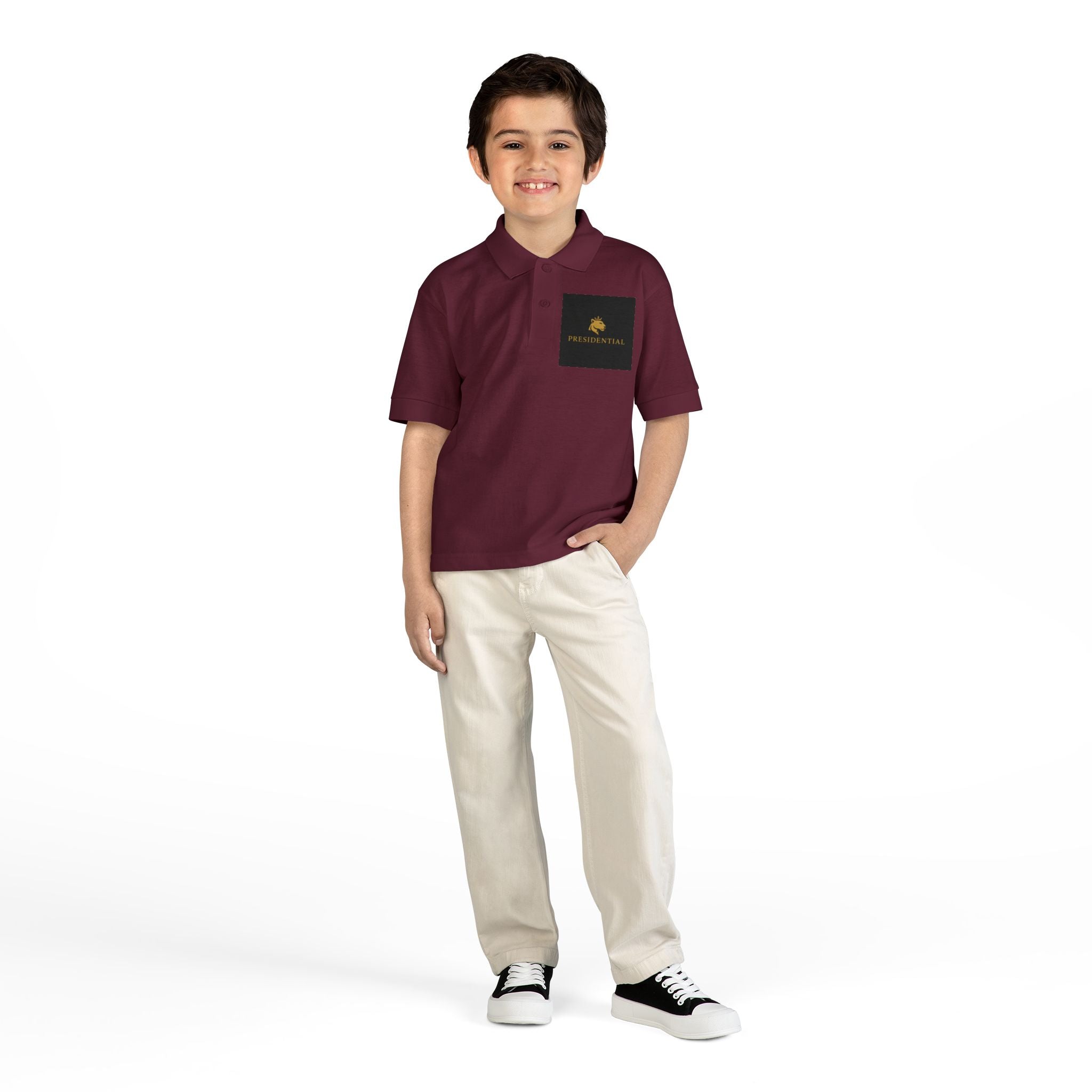Youth Polo — Presidential Clothing Brand Logo (Gold Leopard)