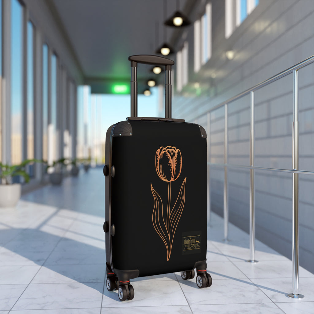 Carry-On Suitcase with Minimal Gold Tulip Design – Floral Travel Luggage