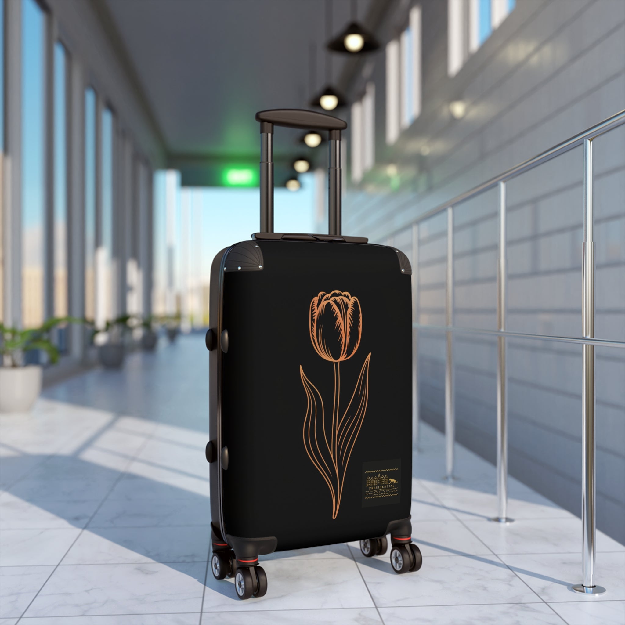 Carry-On Suitcase with Minimal Gold Tulip Design – Floral Travel Luggage