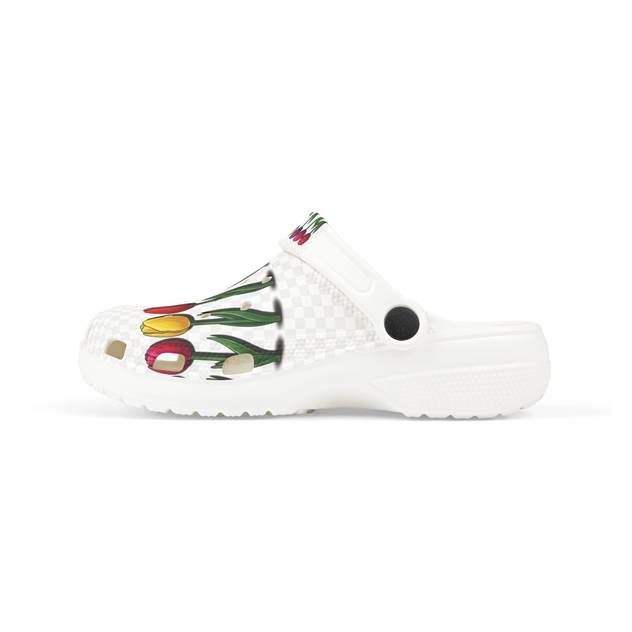 Kids Floral Tulip Foam Clogs — White EVA Slip-On Shoes