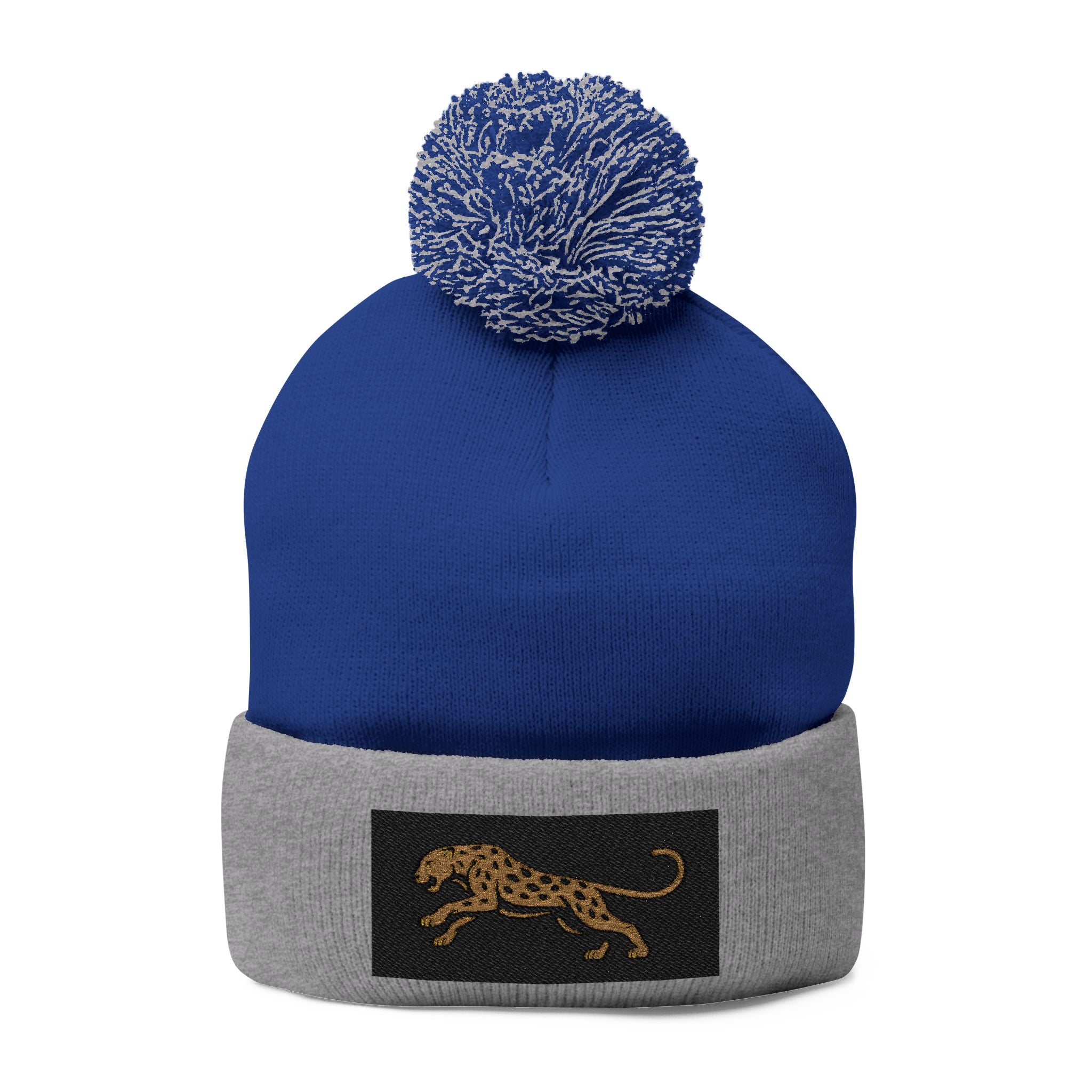 Embroidered Leopard Pom-Pom Knit Cap — Cozy Winter Beanie