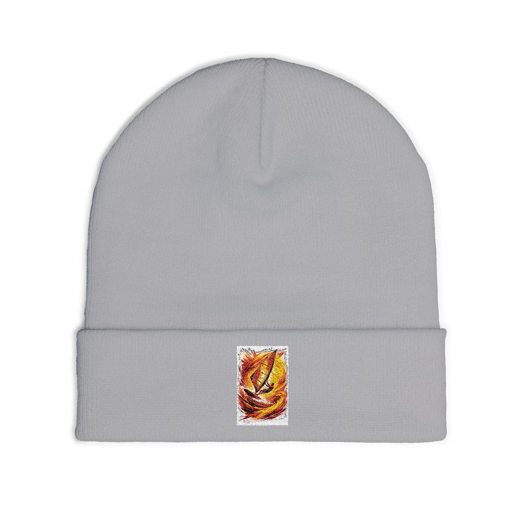 Embroidered Flame Patch Knit Beanie — Cozy Fire-Inspired Winter Hat