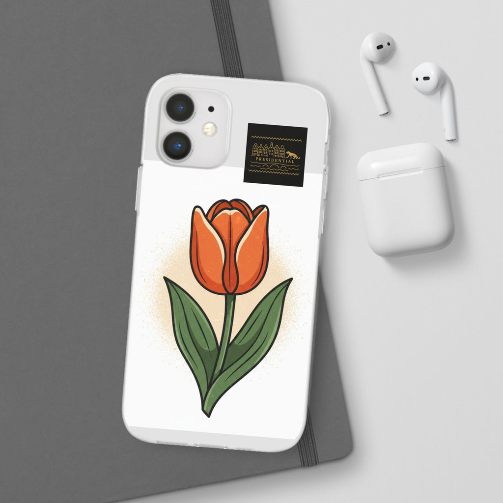 Orange Tulip Phone Case – Floral Flexi Case for Women, Spring Gift