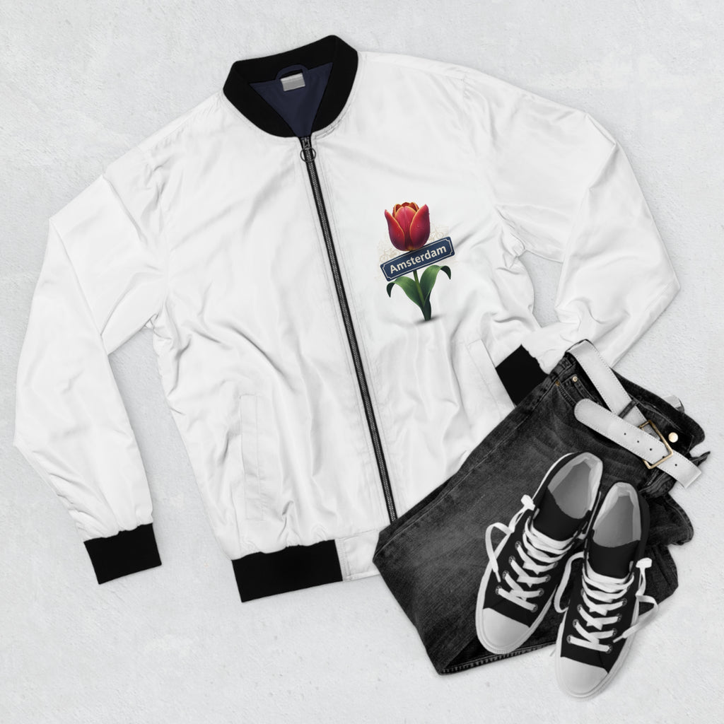 Amsterdam Tulip Bomber Jacket — Crown Emblem Graphic Jacket