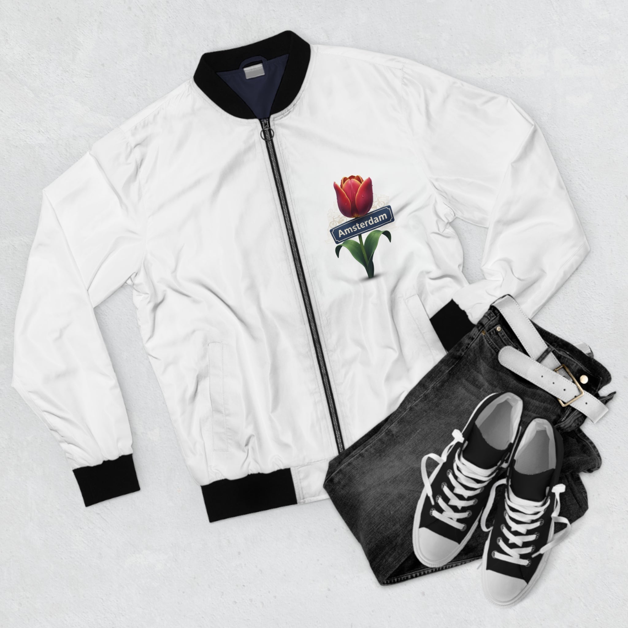 Amsterdam Tulip Bomber Jacket — Crown Emblem Graphic Jacket