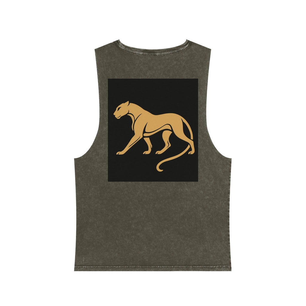 Stonewash Muscle Tank — Minimal Gold Leaf & Panther Graphic