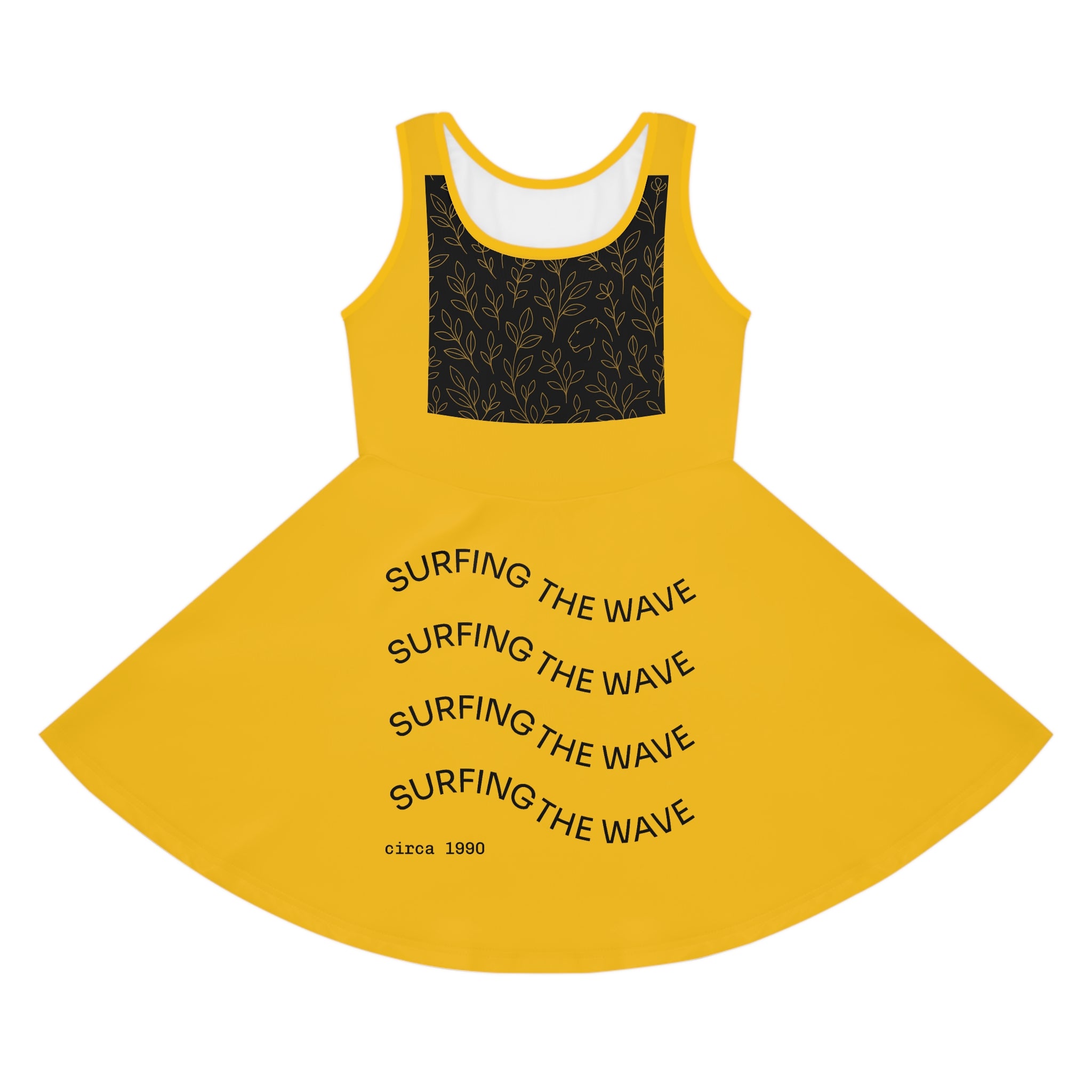 Girls' Yellow Sundress - 'Surfing The Wave' Graphic Summer Dress