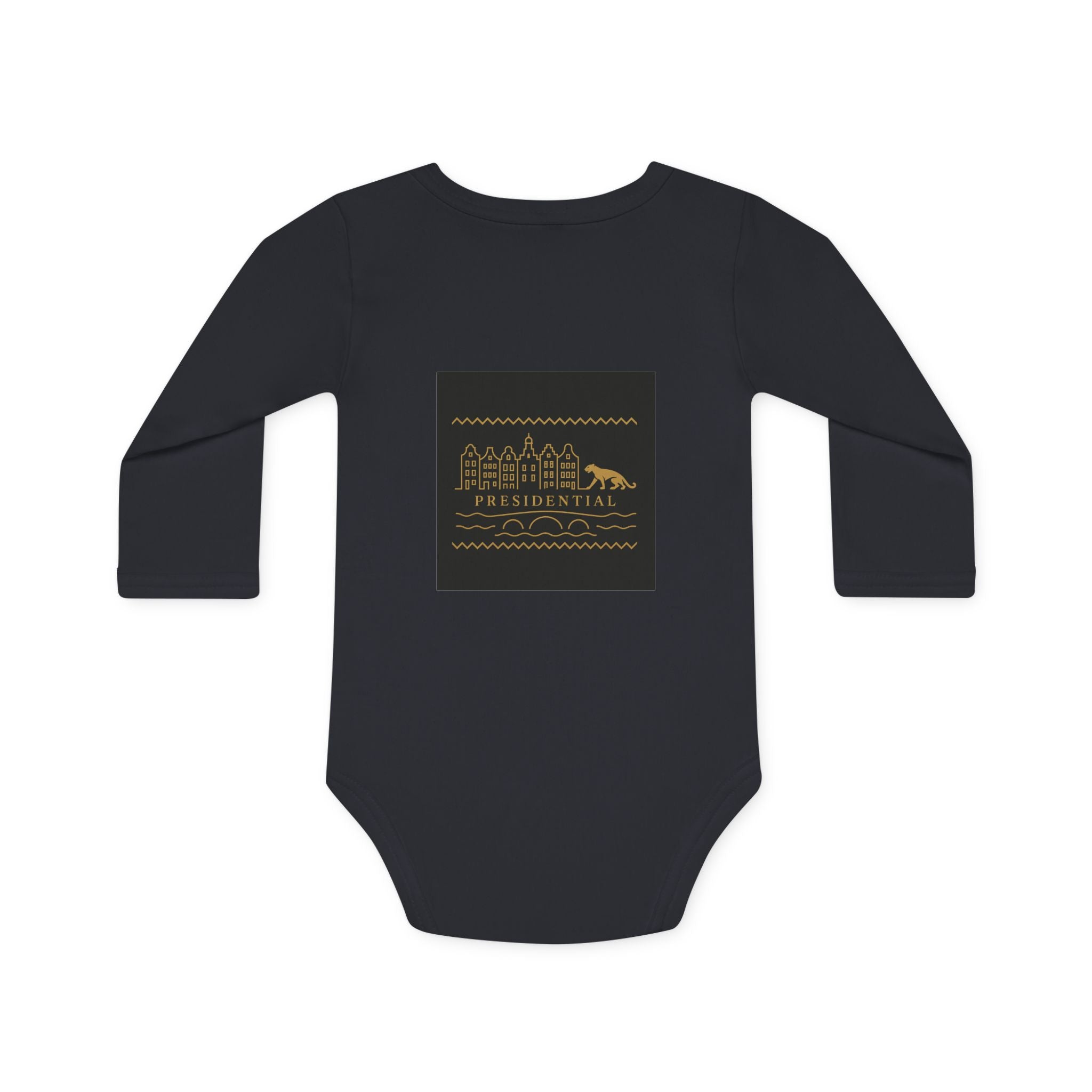 Baby Bodysuit — 'Presidential' Gold Leopard Organic Long-Sleeve Onesie