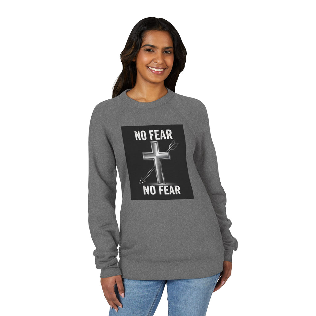 No Fear Cross Sweatshirt — Christian Faith Graphic Raglan