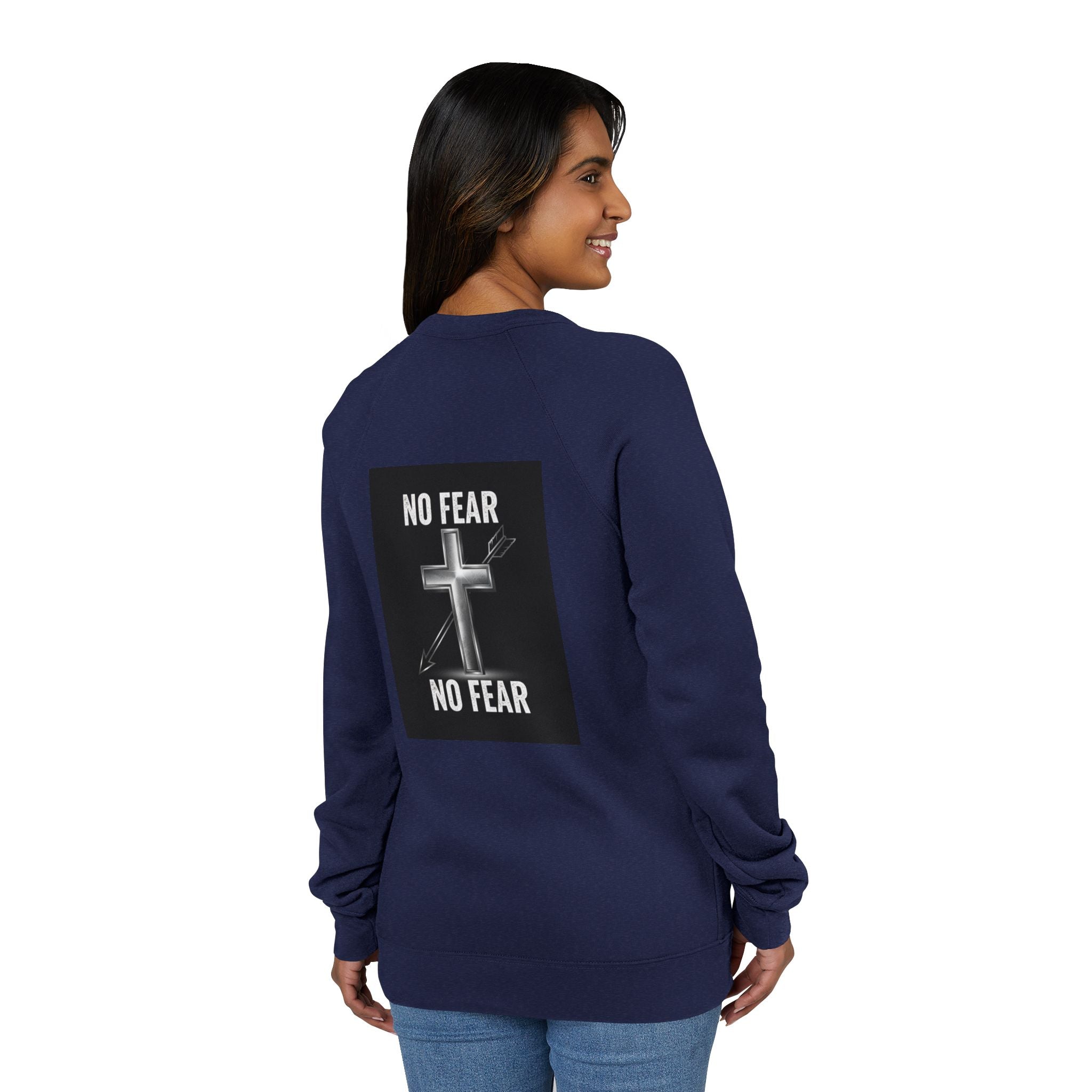 No Fear Cross Sweatshirt — Christian Faith Graphic Raglan