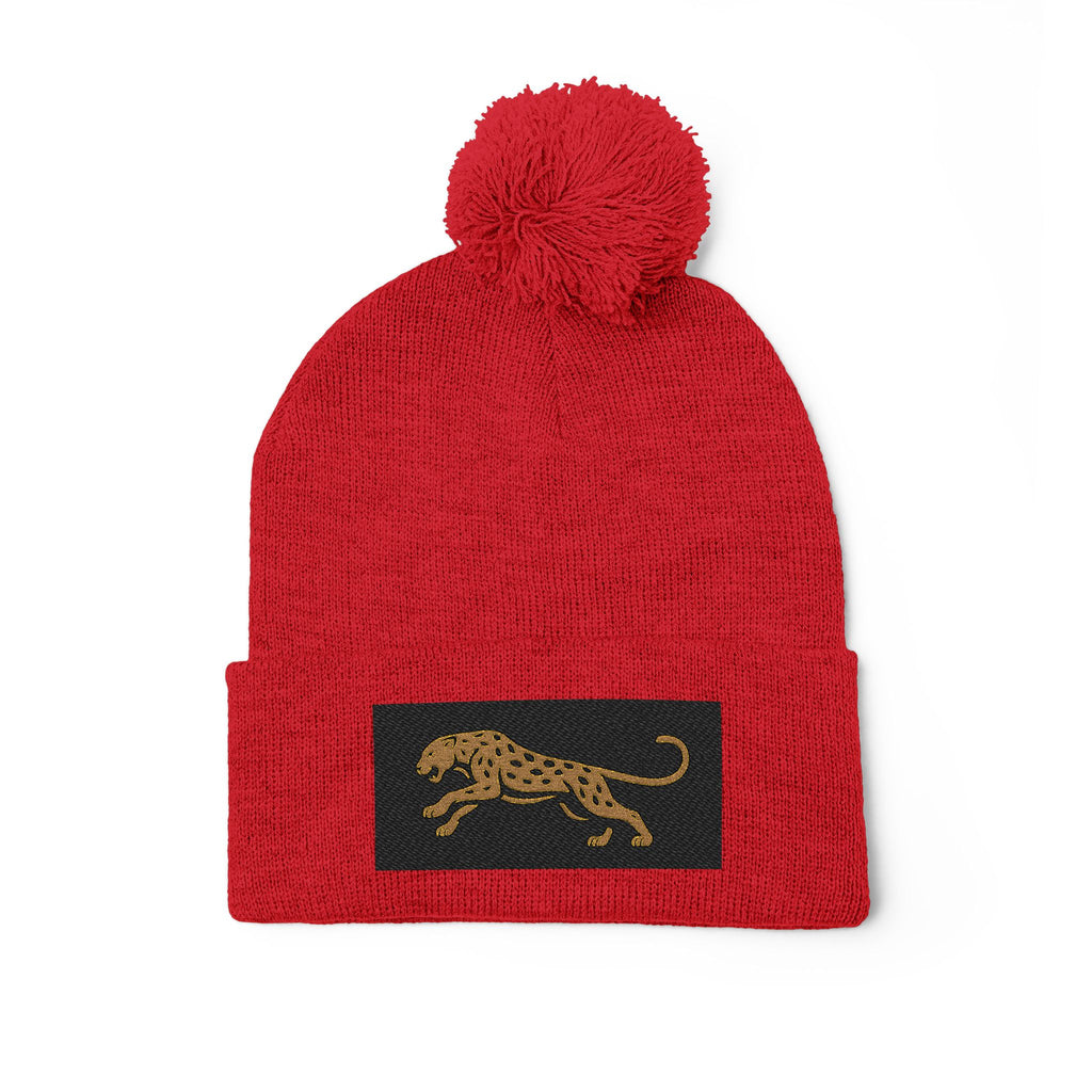 Embroidered Leopard Pom-Pom Knit Cap — Cozy Winter Beanie