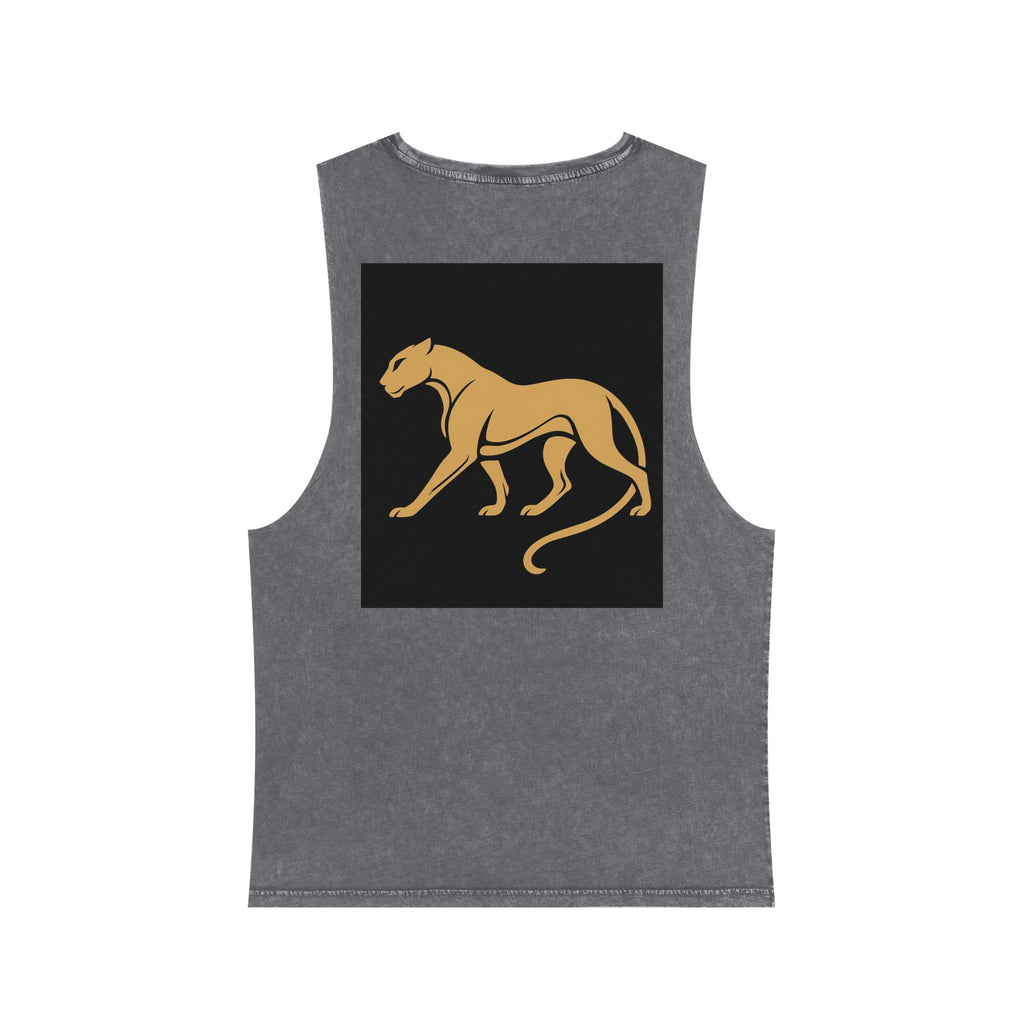 Stonewash Muscle Tank — Minimal Gold Leaf & Panther Graphic